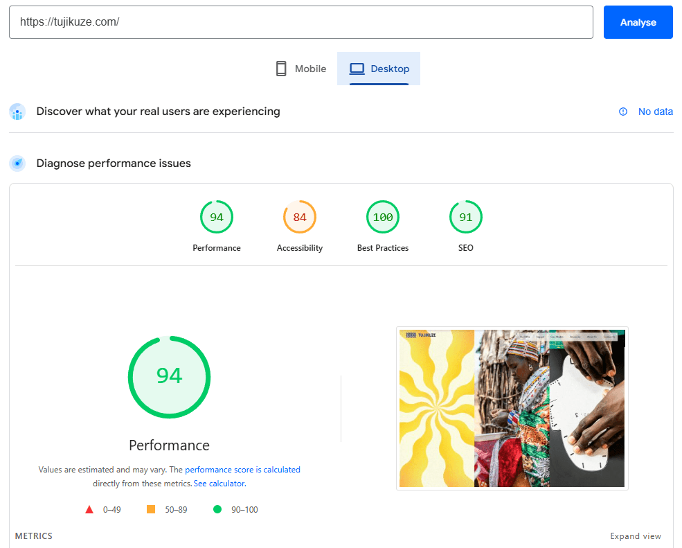 Google PageSpeed Insights – Desktop Score From Wimbeetech website
